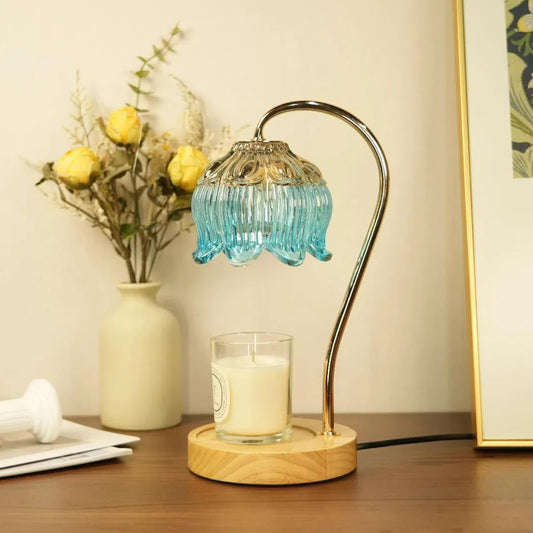 SupBri Candle Warmer Lamp with Timer & 4Bulbs, Pink Flower Glass Shdae