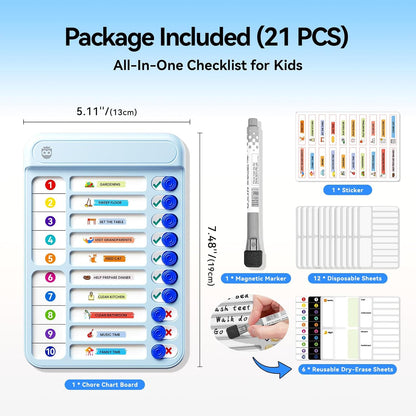 Chore Chart for Kids with Timer, 21 PCS Checklist Magnetic Schedule Board, ADHD Tools with 99-Min Countup/Down Visual Timer, Bedtime/Morning/Daily Routine Chart Dry Erase to Do List with Slider(White)