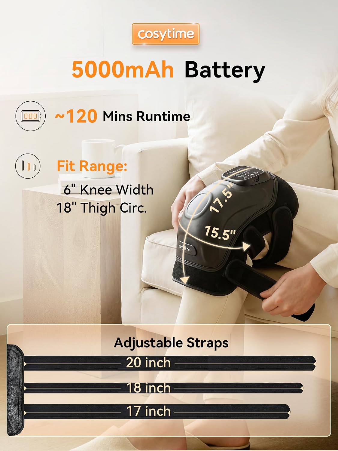 4-in-1 Cordless Knee Massager with 14-Airbag Compression, 3 Vibration Modes, 4 Heat Levels, and Red Light Therapy, 5000mAh Large Battery for Joint Comfort