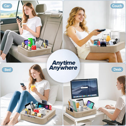 Couch Cup Holder Pillow, Sofa and Bed Caddy for iPad, Kindle, Switch, Game Controller, Remotes, Phones, Small-Sized Cup & Drink Holder for Couch, Bed, Desk, Car, Beach, Bathroom Cup Holder