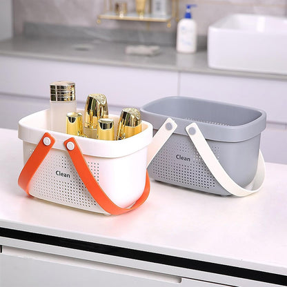 JiatuA Plastic Storage Basket with Handle Portable Shower Caddy Tote Organizer Basket Bin for Bathroom Kitchen Dorm Room Bedroom, Green | Sturdy Drainage Large Capacity Organizer Basket with Silicone Handles for Bathroom Kitchen Bedroom College Dorm