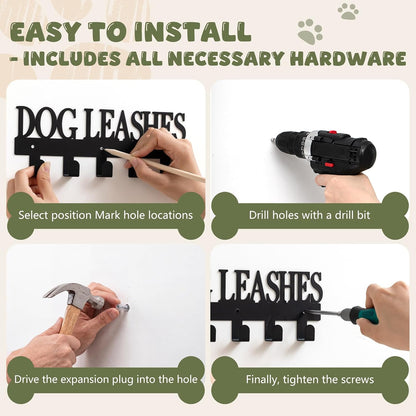 Dog Leash Holder for Wall with 5 Metal Hooks | Key Holder Wall Mount,Pet Leash Collars and Key Organizer, Screw Mounted, Entryway Hallway Kitchen Garage Mudroom Decor
