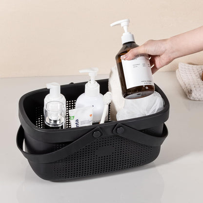 JiatuA Plastic Storage Basket with Handle Portable Shower Caddy Tote Organizer Basket Bin for Bathroom Kitchen Dorm Room Bedroom, Green | Sturdy Drainage Large Capacity Organizer Basket with Silicone Handles for Bathroom Kitchen Bedroom College Dorm