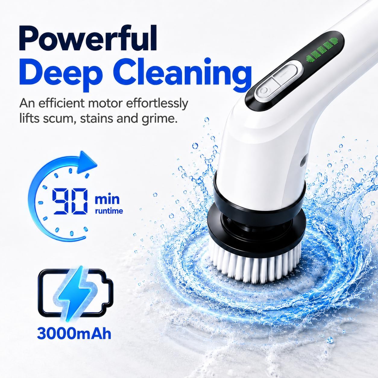 Highyes Electric Spin Scrubber for Bathroom | IPX7 Waterproof Shower Scrubber with Extendable Long Handle，Bathroom Cleaning Scrubber with 7 Reusable Brush Heads