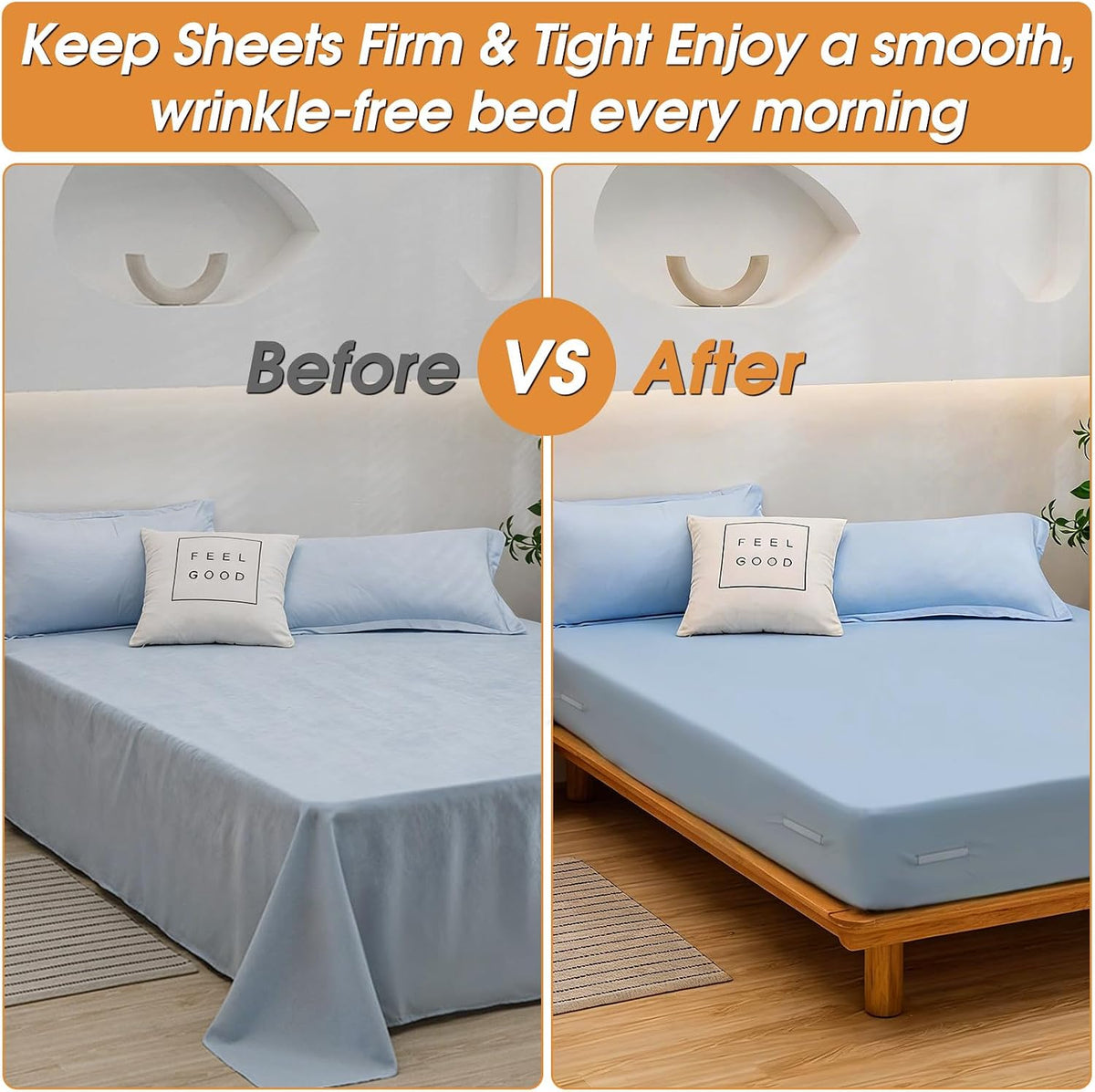No-Slip Sheet Holders - One Time Install Bed Sheet Holders for Corners - Heavy Duty Sheet Grippers Keep Sheet Firm & Tight - 4Pcs Fitted Sheet Holder Clips for Twin Full Queen King