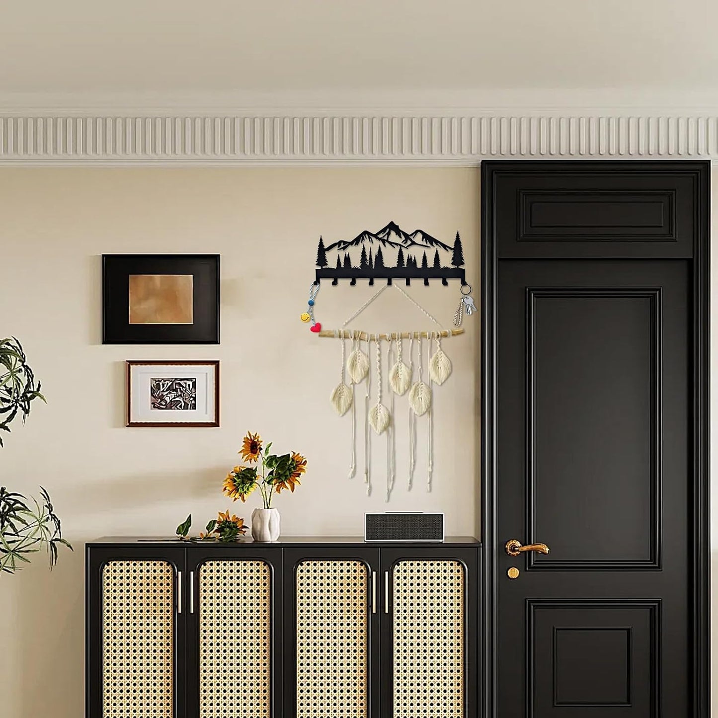 Key Holder for Wall, Metal Decorative Wall Mounted Mountain Key and Mail Holder with Shelf, 2 in 1 Key Hooks for Entryway, Front Door, Hallway, Key Organizer and Key Rack (10 Inches)