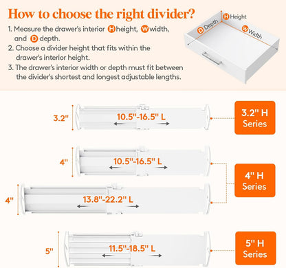 Lifewit 9 Pack 4" High Drawer Dividers, Adjustable Drawer Organizer Clothes | 10.5"-16.5" Expandable White Plastic Separators for Dresser, Kitchen, Cabinet, Nursery, Office, Socks & Underwear Storage