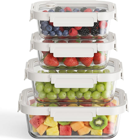 Glass Produce Storage Containers for Fridge, 2-Pack – Airtight Fruit & Vegetable Containers with Removable Colanders, Flexible Silicone Lids,LeakProof, BPA-Free Borosilicate Glass