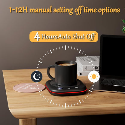 Mug Warmer Upgraded,Coffee Mug Warmer for Desk LEDs Light 3 Temp Settings (113-167°F) 1-12H Timer 4 H Auto Shut Off Beverage Cup Candle Warmer for Coffee Tea Milk(Wood Grain)