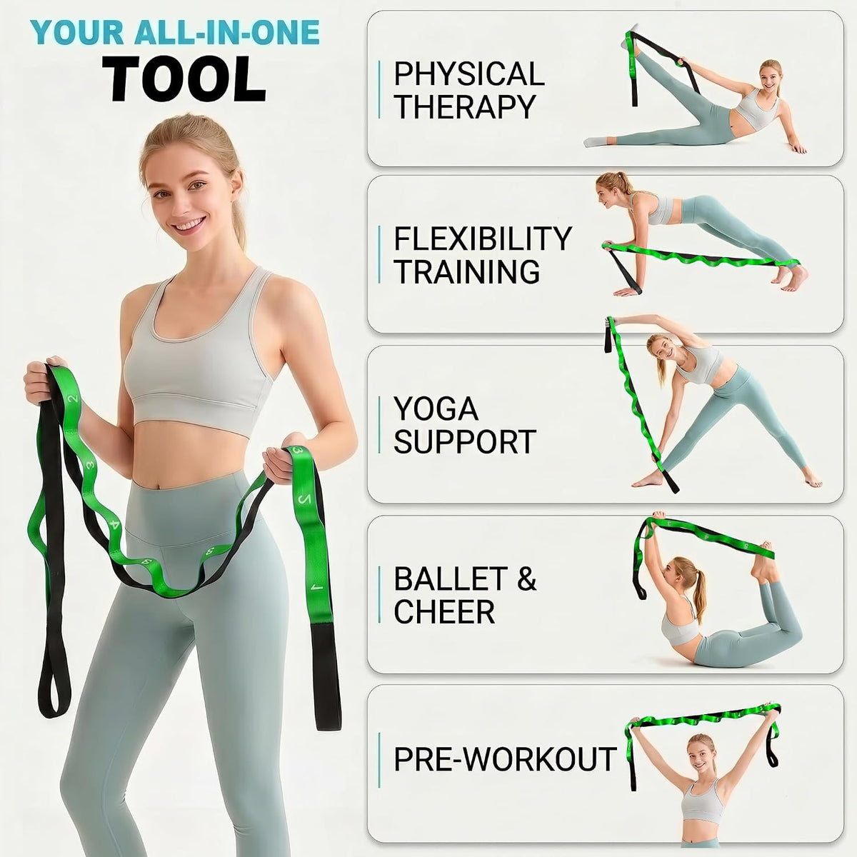 Acozycoo Stretching Strap with Loops for Physical Therapy,Knee,Calf,Back
