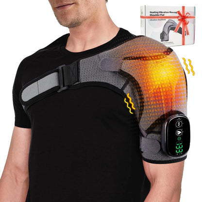 Cordless Portable Shoulder Heating Pad & Massager, Heating Vibration Shoulder Wrap, Shoulder Brace for Pain Relief, Rotator Cuff Support for Men & Women, Black