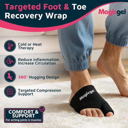 Magic Gel Foot Ice Pack Wrap & Toe Wrap for Gout Relief, Bunion, Plantar Fasciitis, Turf Toe, Broken Toe, Swelling, Foot & Toe Pain Relief, Hot & Cold Gel Therapy, Reusable Compression Support
