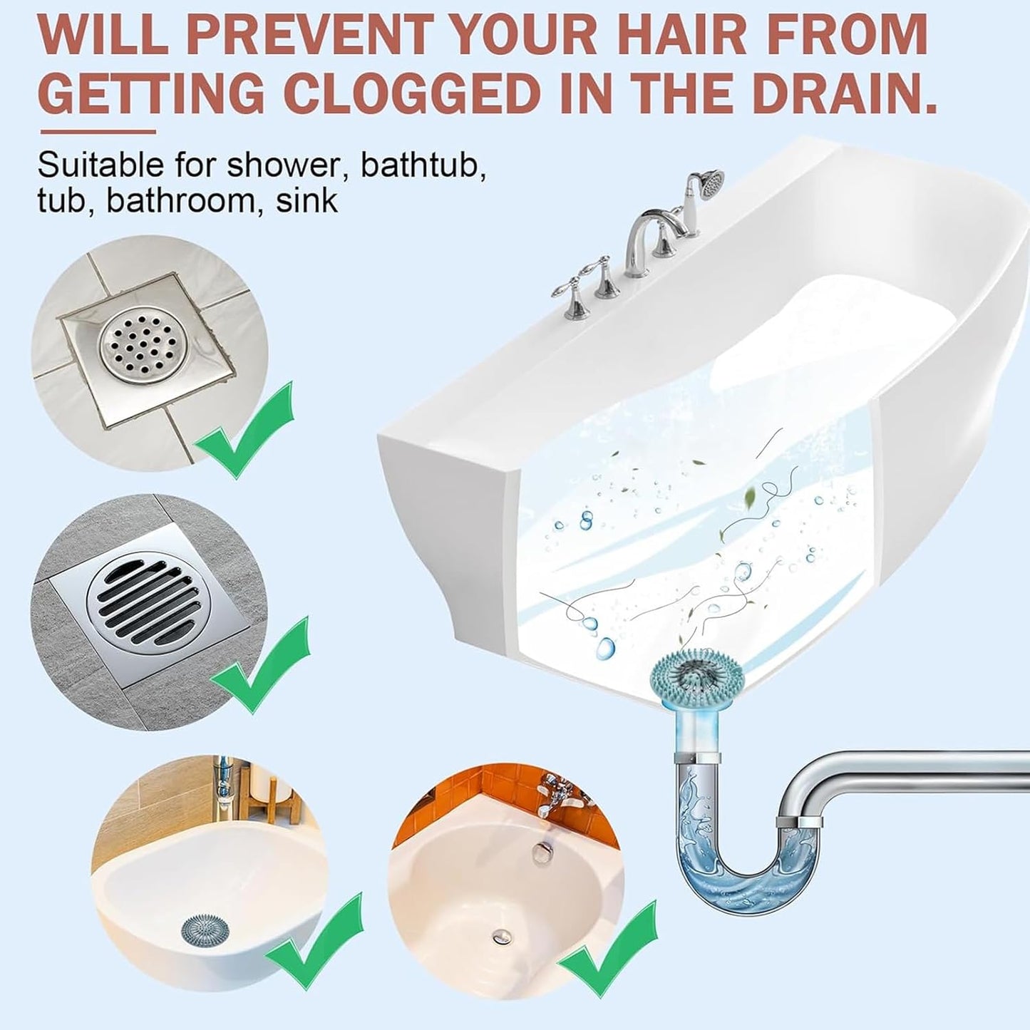 Gotega 5 Pack Sink Drain Strainer, Hair Catcher for Bathroom Tub Shower | Sink Hair Catcher Shower Drain Durable Silicone Hair Stopper Shower Drain Cover Hair Trap, Bathroom Sink Replacement