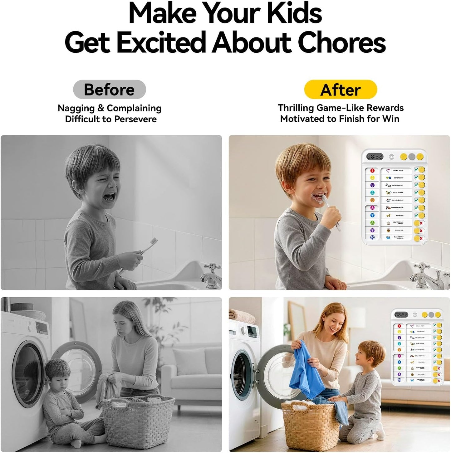 Chore Chart for Kids with Visual Timer, ADHD Tools Visual Schedule Planning Board with Slider, 20 Personalizable Cards and Magnetic Marker, Morning/Bedtime/Daily Routine Chart Checklist - Blue