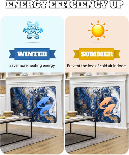 Magnetic Fireplace Cover Sage Green Marble Fireplace Screen Decorative Abstract Fluid Art Insulation Fireplaces Blocker Blanket Save Energy Fireplaces Draft Stopper Covers for Living Room 36x30 Inch