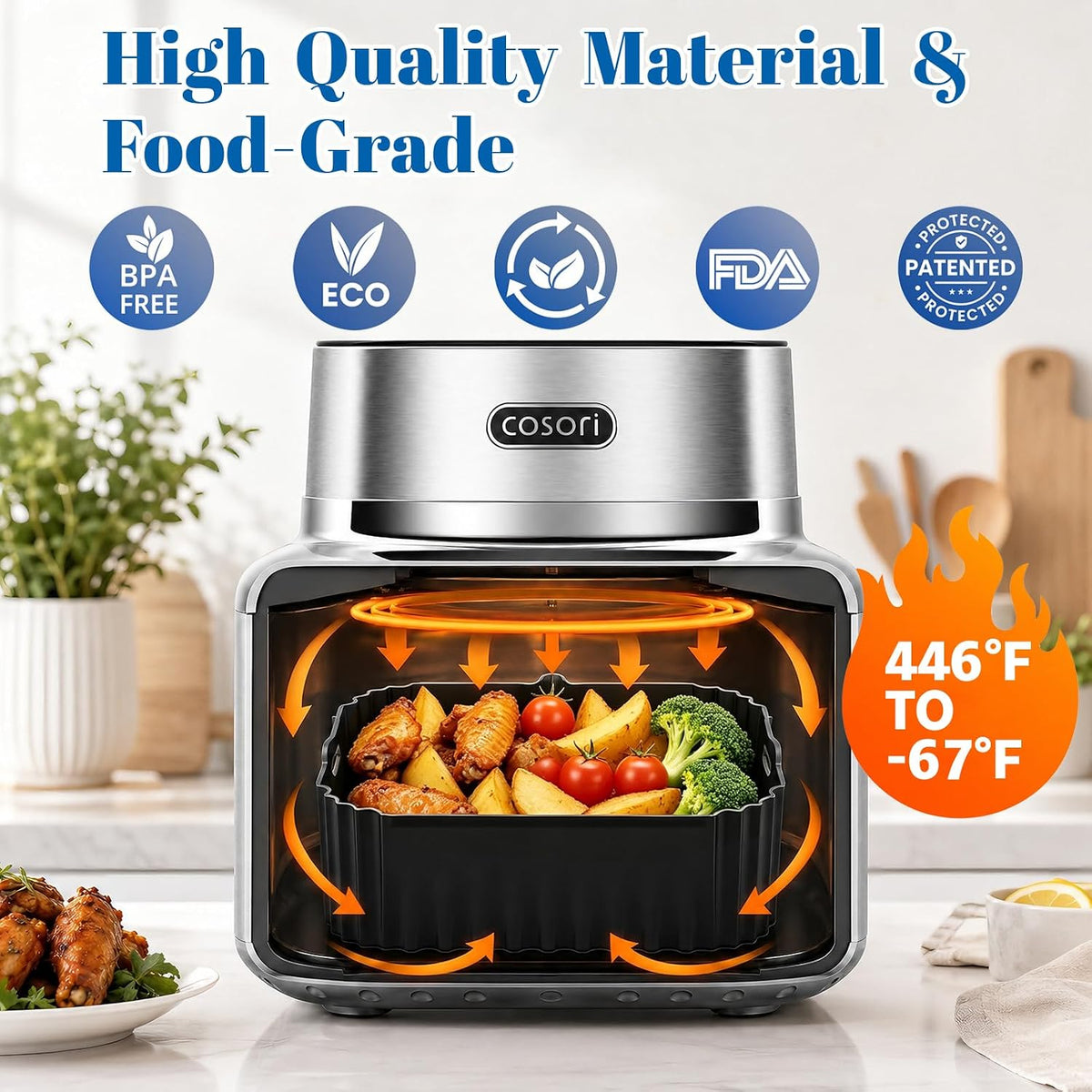 Silicone Air Fryer Liners for COSORI Iconic Stainless Steel 6.5 Qt 2 Pack