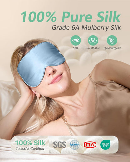 BeeVines 100% Mulberry Silk Sleep Mask, Light Blocking Eye Masks (2 Packs)
