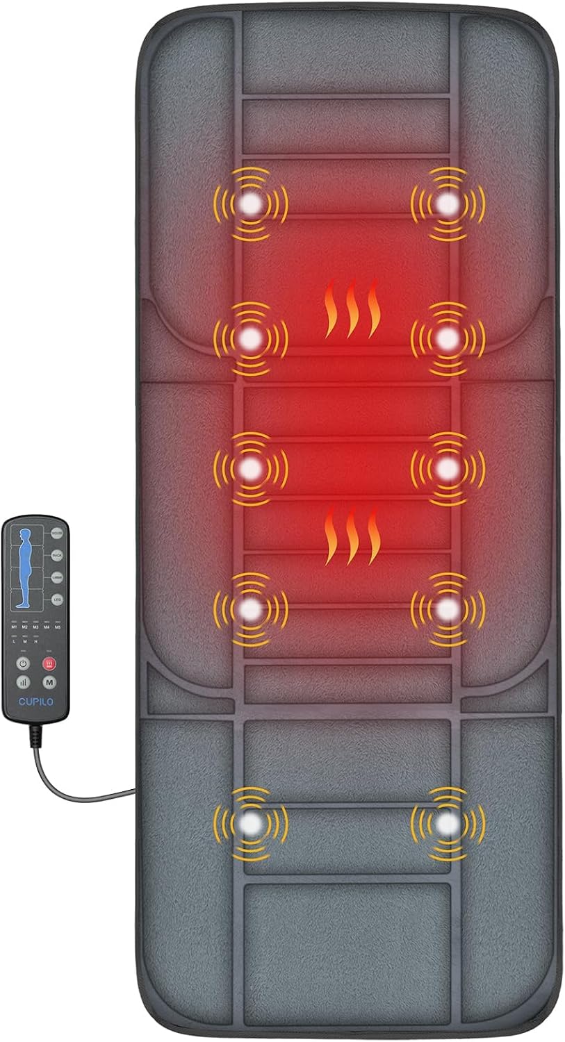 CuPiLo Heated Massage Mat for Bed, Back Massager with Heat & Vibration