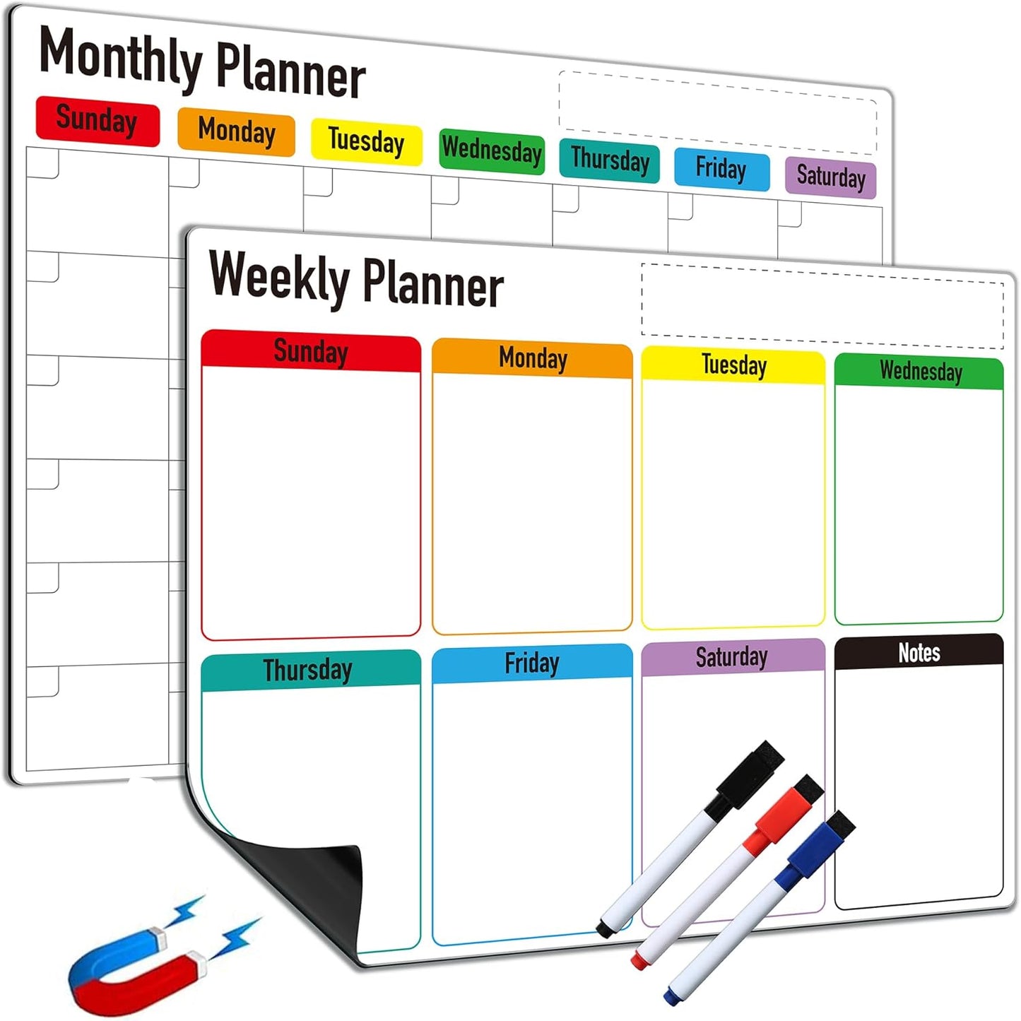 Magnetic Dry Erase Calendar for Fridge: Pack of 2-14.6” x 11.6” Magnetic Monthly and Weekly Planner for whiteboard, Family Organizer and Schedule Board for Home and Office