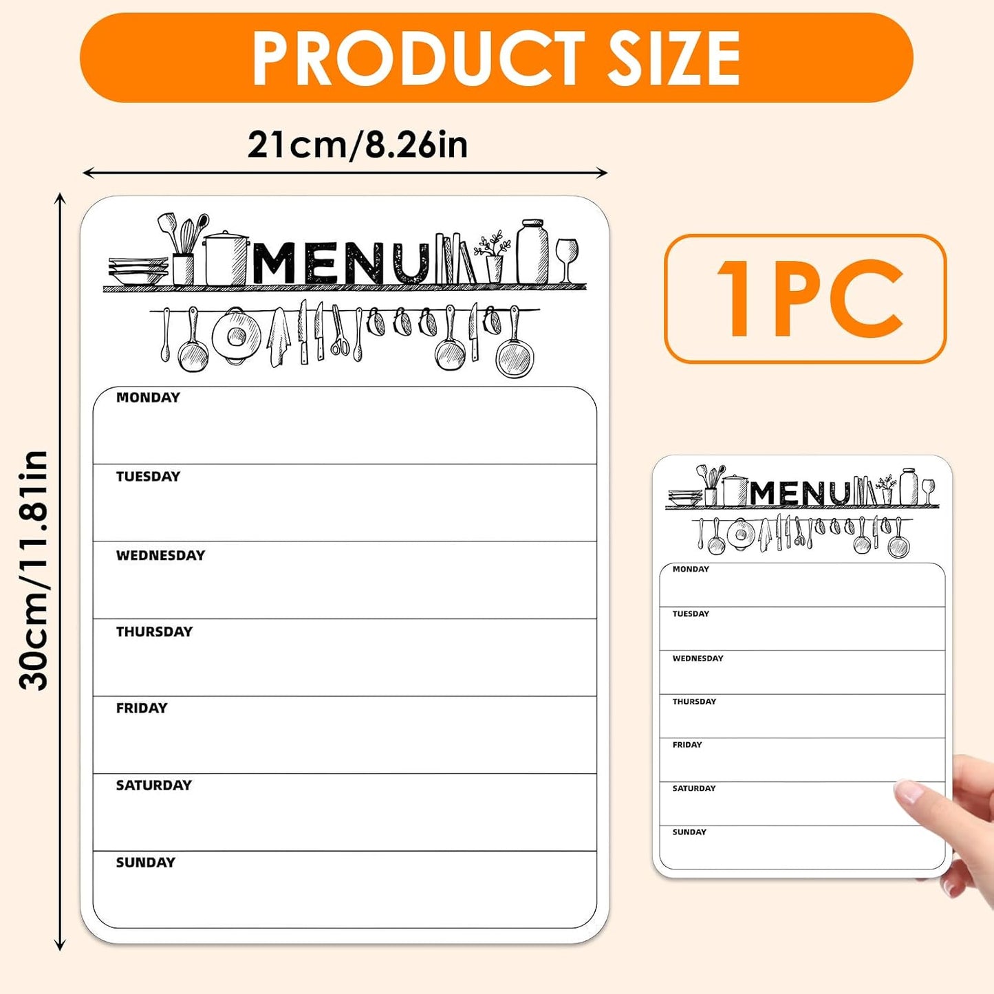 Magnetic Weekly Meal Planner, Fridge Dry Erase Menu Board (A) | 8 x 12 inch dry erase whiteboard with strong magnetic backing for weekly menus, notes, grocery lists, families and roommates