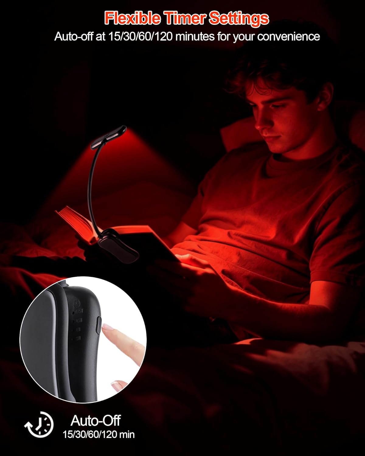 630nm Red Book Light for Reading at Night - Zero Blue Light, Dimmable Reading Lights for Books in Bed, LED Book Lamp Clip on, Gift for Students Parents Nurse Studying Travel [1 Pack]