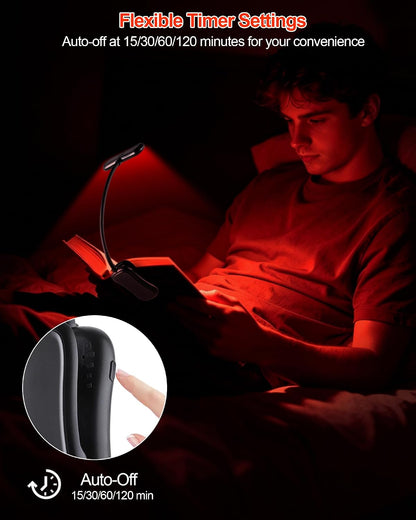 630nm Red Book Light for Reading at Night - Zero Blue Light, Dimmable Reading Lights for Books in Bed, LED Book Lamp Clip on, Gift for Students Parents Nurse Studying Travel [1 Pack]