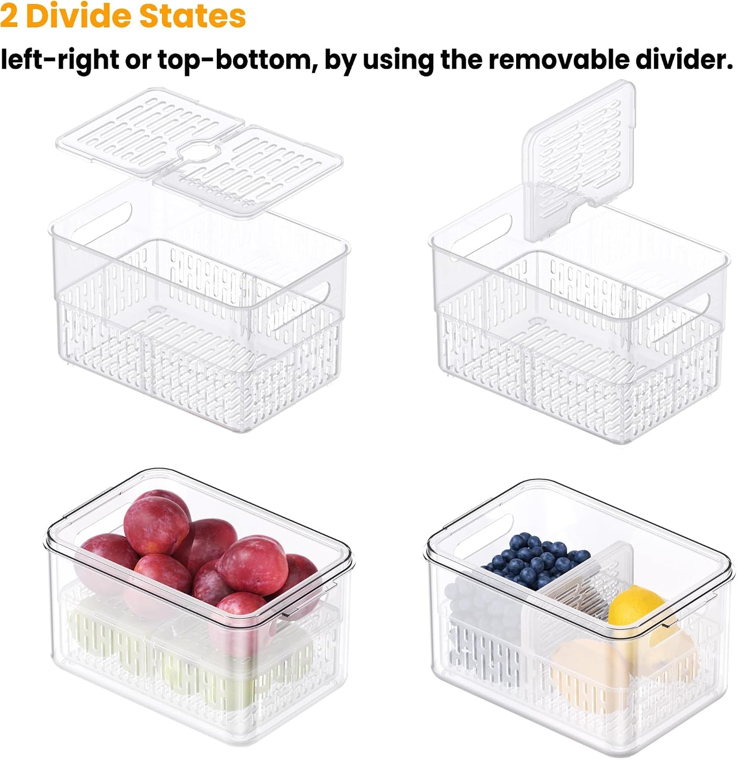 Produce Saver, Fruit Storage Containers Produce Containers Berry Containers with Colanders, 3.8 Cup