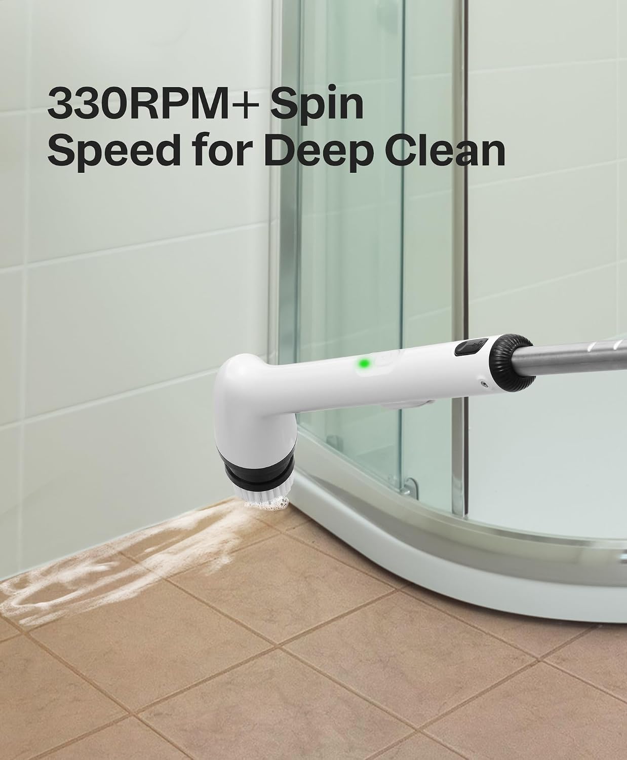Electric Cleaning Brush, New Full-Body IPX7 Waterproof & 42inch Long Handle | Bathroom Cleaner Brush, Shower Scrubber, 3 Handle Lengths & 7 Heads Replacement, Cleaning Supplies for Tub Shower Tile Floor