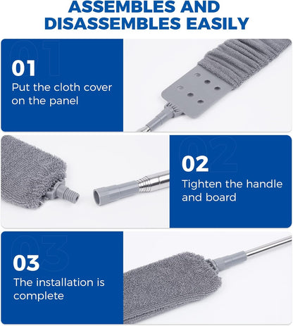 Retractable Gap Dust Cleaner Cleaning Tools with 2 Microfiber Dusting Cloths Long Handle 60inches Washable and Retractable Duster Brush for Cleaning Under Appliances Furniture Couch Fridge