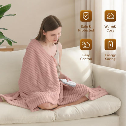 Heated Throw Blanket, 5 Heat Levels, 3 Hours Auto-Off, White | ETL & FCC certified, 50" × 60", OEKO-TEX fabric, machine washable, 100W low energy