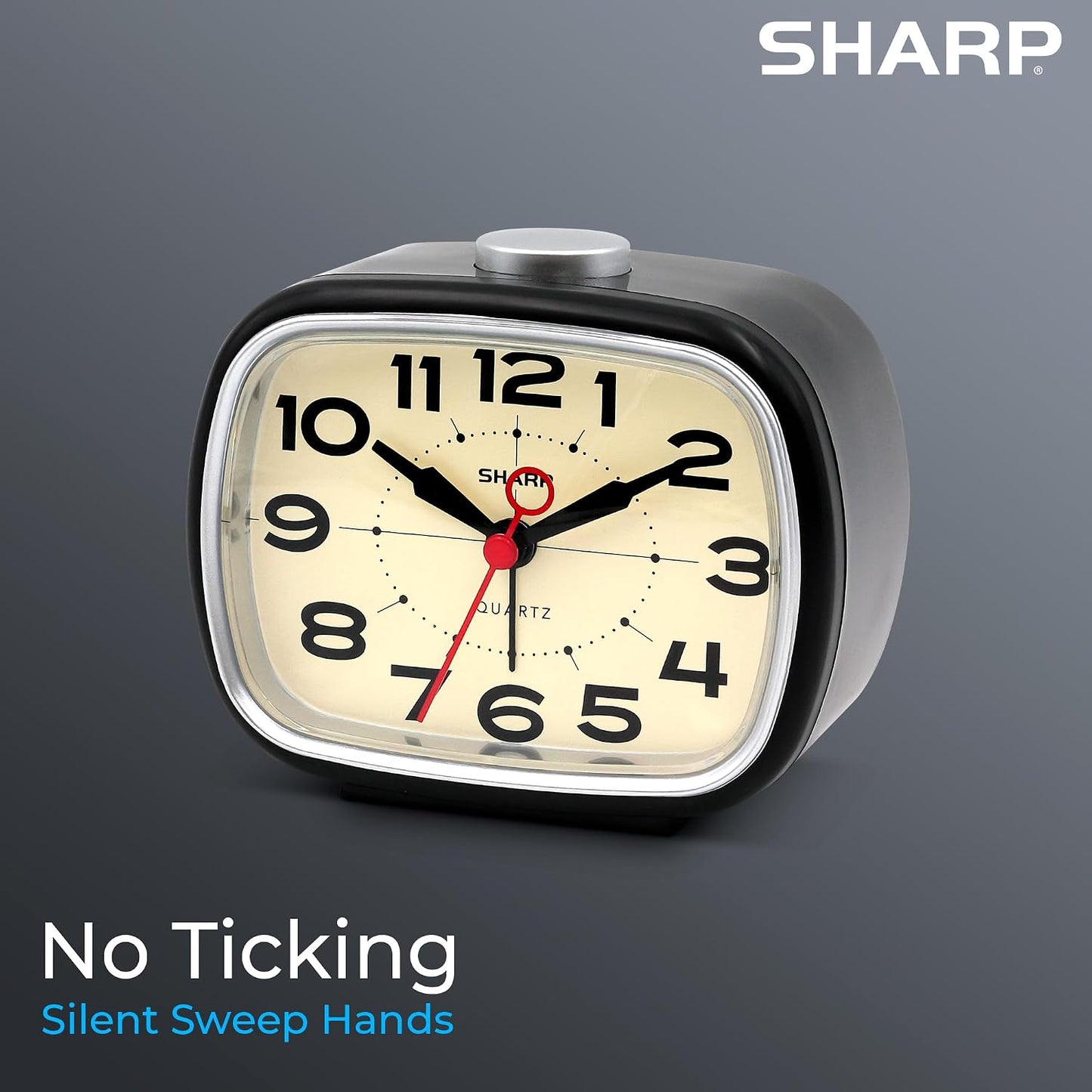 Sharp Small Retro Analog Alarm Clock, Silent Non-Ticking, Battery Powered | 4.3-inch compact size, top snooze control, beep wake sound, easy-read dial, bedside, desk, travel, bedroom, nightstand, shelf