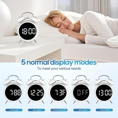 Loud Alarm Clock for Heavy Sleepers Adults, Teens,Kids,Retro Metal Twin Bell 4 Inch,Large Big Numbers Display with Backlight, Small Bedside Digital Clock for Bedrooms (Silvery)