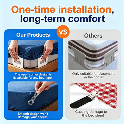 Premium 4-Pack Bed Sheet Holders for Corners, Fits All Mattress Sizes | Non-slip Locking Clasps Keep Sheets Tight, Sturdy Clips, Easy Install, No More Loose Sheets