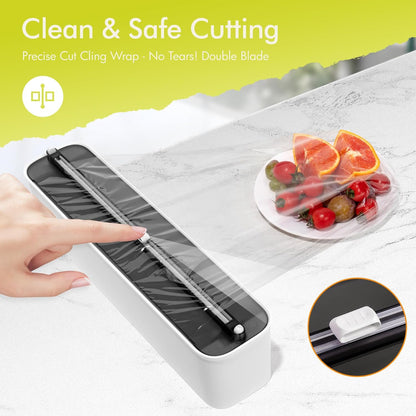 Aluminum Foil & Plastic Wrap Dispenser with Cutter - Magnetic & No-Drill Wall Mount, Cling Film Dispenser for Countertops & Cabinets, Space-Saving Kitchen Organizer - Fits 150 m Rolls, Black