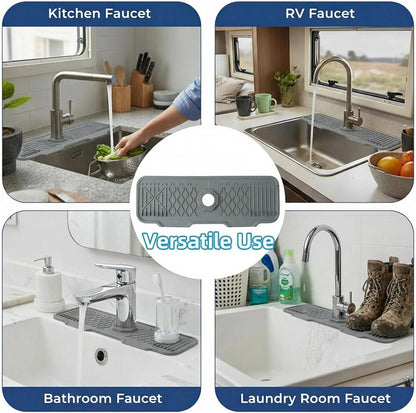 Silicone Faucet Handle Drip Catcher Beveled Drying Tray Mat Dish Soap Sponge Holder Accessories Gadgets for Kitchen Counter Bathroom Kitchen Sink Splash Guard (16.9")