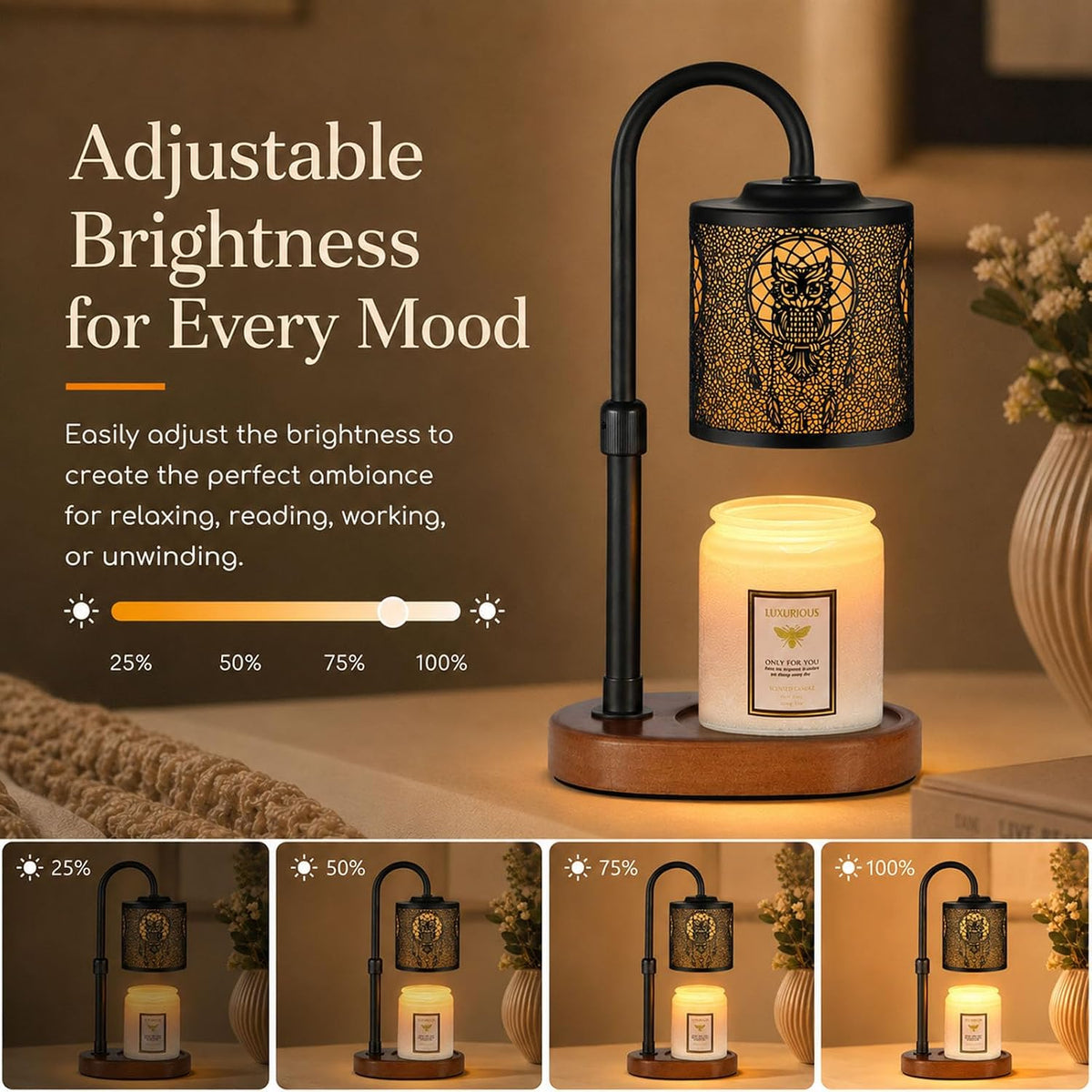 Dimmable Candle Warmer Lamp with Timer Adjustable Height for Scented Jar Candles Electric Candle Wax Melt Warmer for Home Decor Christmas Birthday Gifts for Women Mom(Hummingbird)