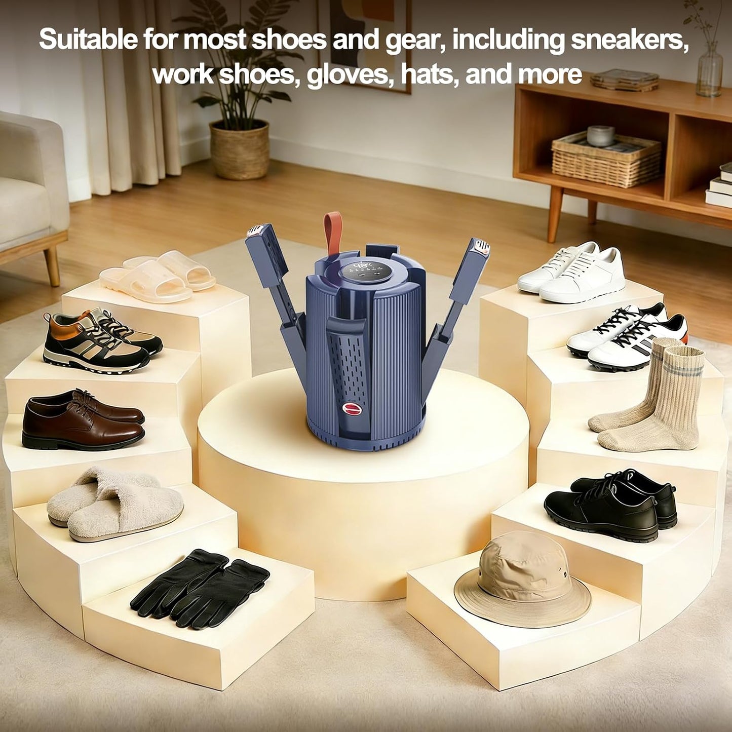 Boot Dryer Shoe Dryer for Work Boots Sneakers Socks and Gloves | 4 Racks/Air Vents, LED Temperature Display, Smart Timer Settings, Overheat-Protected, Shoe Dryer Warmer Deodorizer