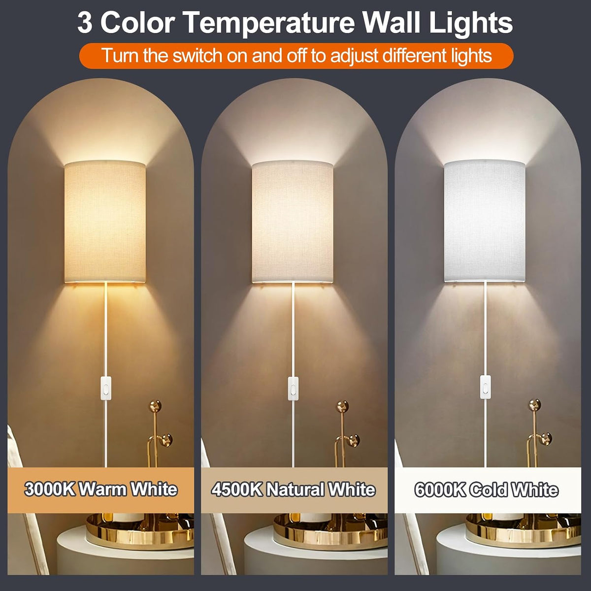 Battery Operated Rechargeable Wall Sconce Set of Two with 10000mAh Battery