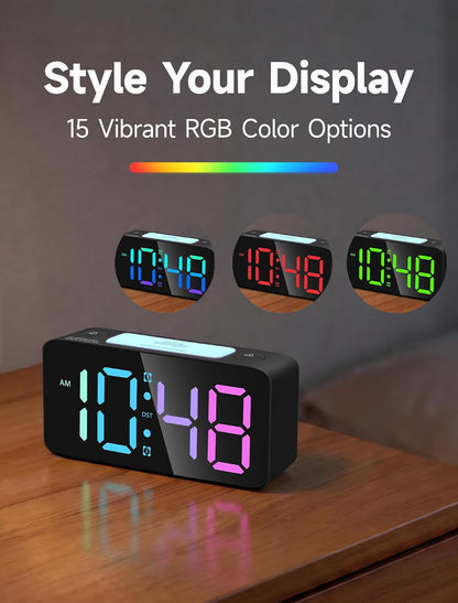 Cadmos 110dB Extra Loud Alarm Clock for Heavy Sleepers Adults, Digital Clock with 7 Color Night Light, RGB Display, Dual USB Charger, Small Clocks for Bedrooms, Kids, Teens (White+RGB)