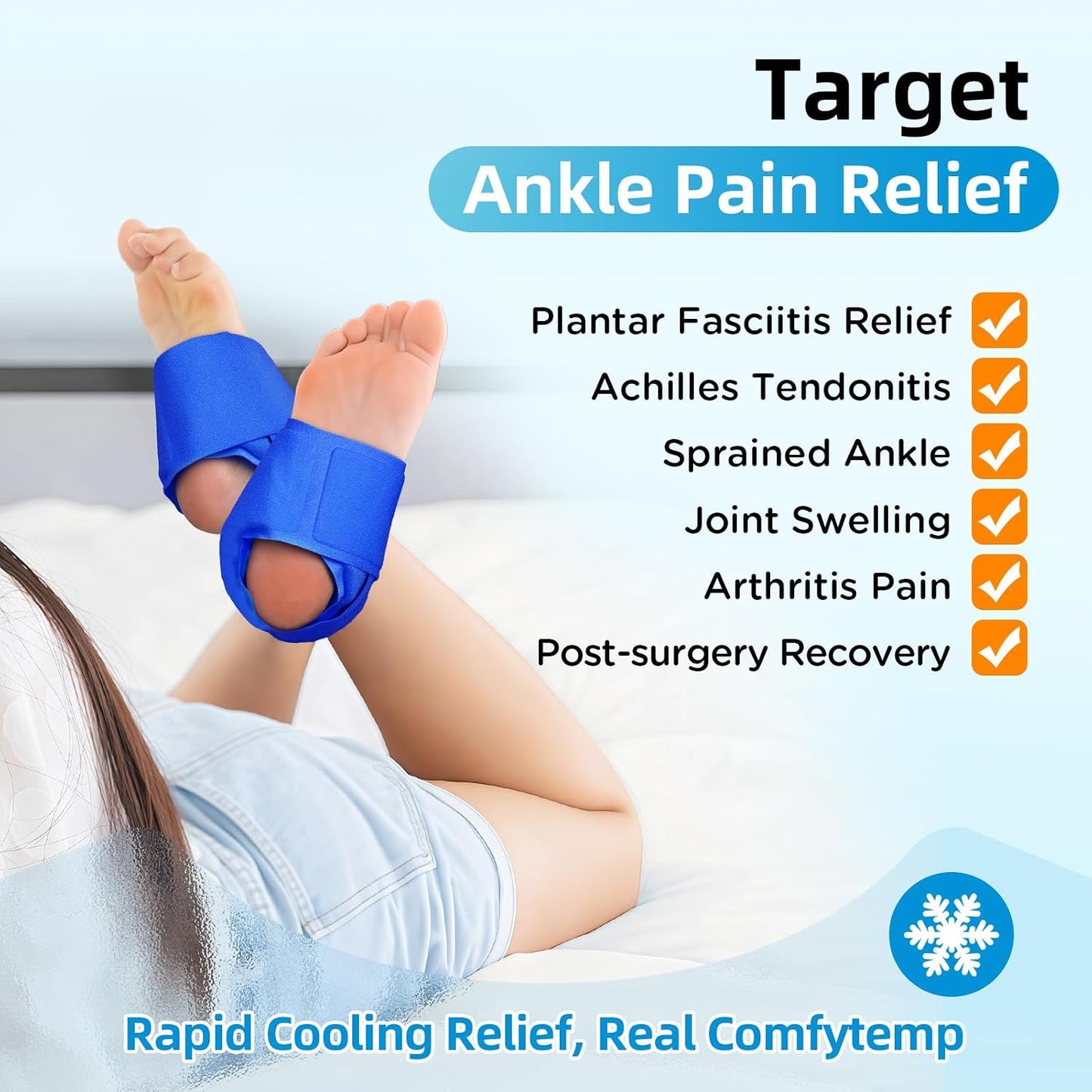 Comfytemp Ankle Ice Pack Wrap for Plantar Fasciitis, Swelling, Foot Pain Relief, FSA Eligible HSA, Gel Packs for Injuries Reusable, Hot Cold Compress for Achilles Tendonitis, Sprained Ankles, 2 Packs