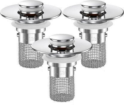 Bathroom Sink Drain Strainer, Pop-up Sink Drain Strainer with Removable Stainless Steel Strainer Basket Hair Catcher, Bathroom Sink Strainer for Bathroom Sink Stopper Replacement(1PCS)