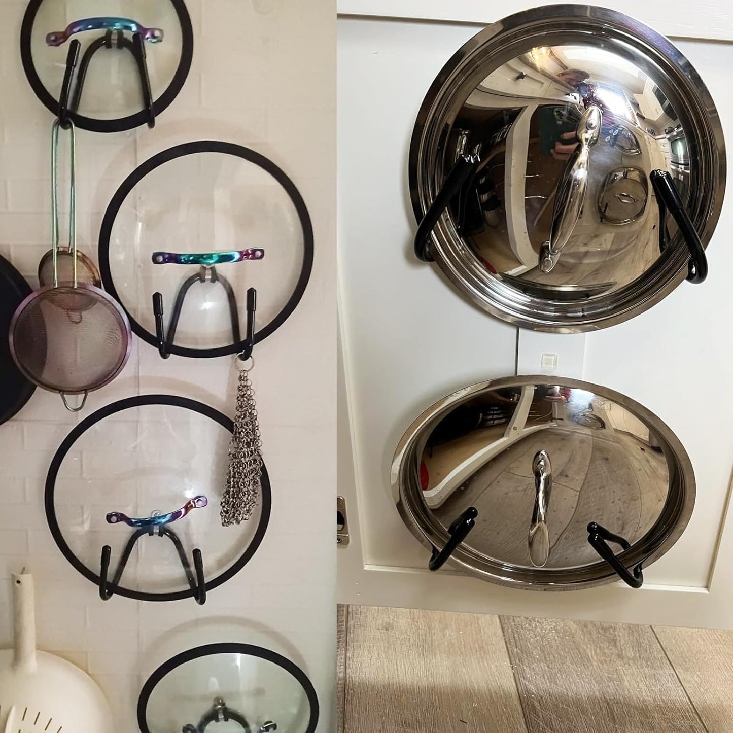 Set of 4 Pan Pot Lid Holders, Self-Adhesive Cabinet/Wall Mount Storage Organizer, Suitable for Lids Up to 11 Inches, Rust Resistant