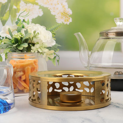4 PCS 6 inch Round Teapot Warmer, Stainless Steel Teapot Warmer with Candle Base, Elegant Tea Pot Warmers for Keeping Tea, Coffee & More Warm, Perfect for Home, Office & Travel(Gold)
