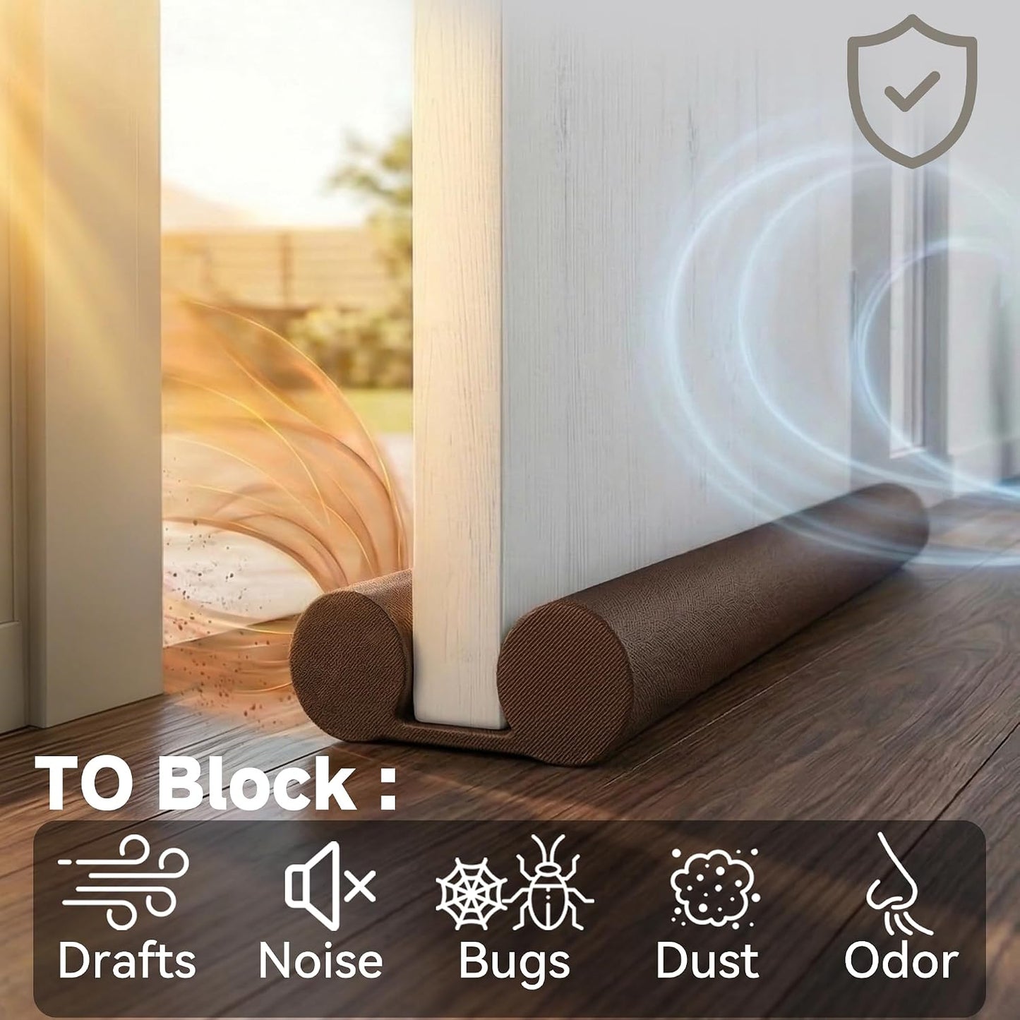 MAXTID Under Door Draft Stopper for Bottom of Doors 38" Black | Door Blocker Noise Reduce Light Cold Air Guard Breeze Sound Proof Door Sweep Door Seal Insulation Strip Gap Filler