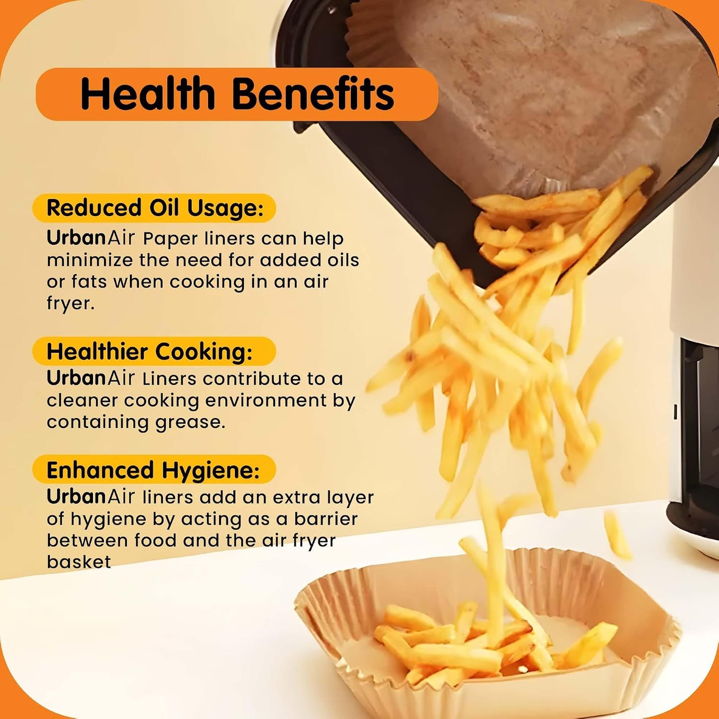 UrbanAir 6.5-Inch Square Air Fryer Paper Liners 125pcs for Easy Cleanup - Non-Stick, Heat-Resistant, and Perfect Fit for Hassle-Free Cooking | Bleach-Free Parchment| (6.5 in/16cm 125pcs)