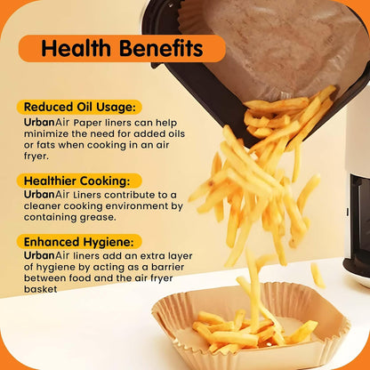 UrbanAir 6.5-Inch Square Air Fryer Paper Liners 125pcs for Easy Cleanup - Non-Stick, Heat-Resistant, and Perfect Fit for Hassle-Free Cooking | Bleach-Free Parchment| (6.5 in/16cm 125pcs)