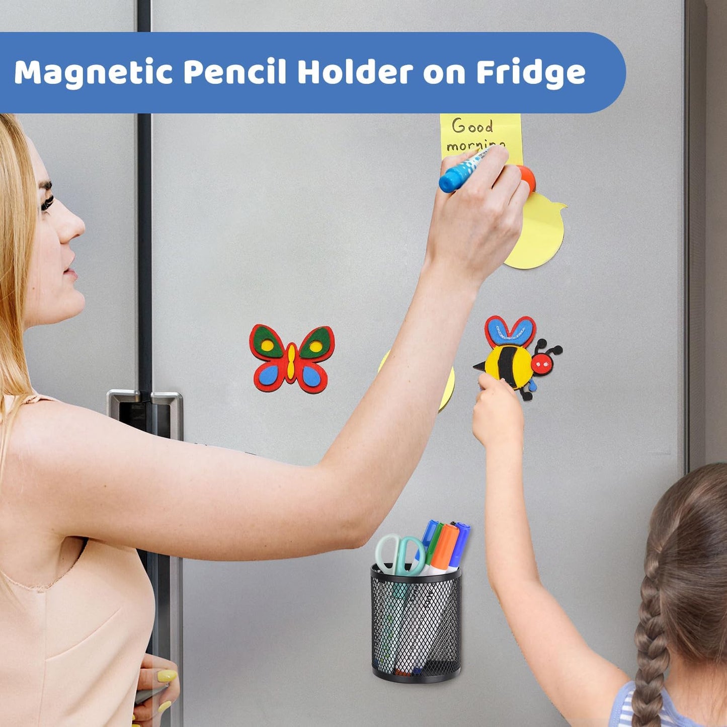 LUCYCAZ Magnetic Pencil Holder - Locker Accessories, 2 Pack Magnetic Pen Holder for Refrigerator for Home School and Office, Black | Locker Organizer Accessories, Powerful Magnet Pen Holder for Whiteboard,Refrigerator,Locker,Kitchen,Home,and Office Black