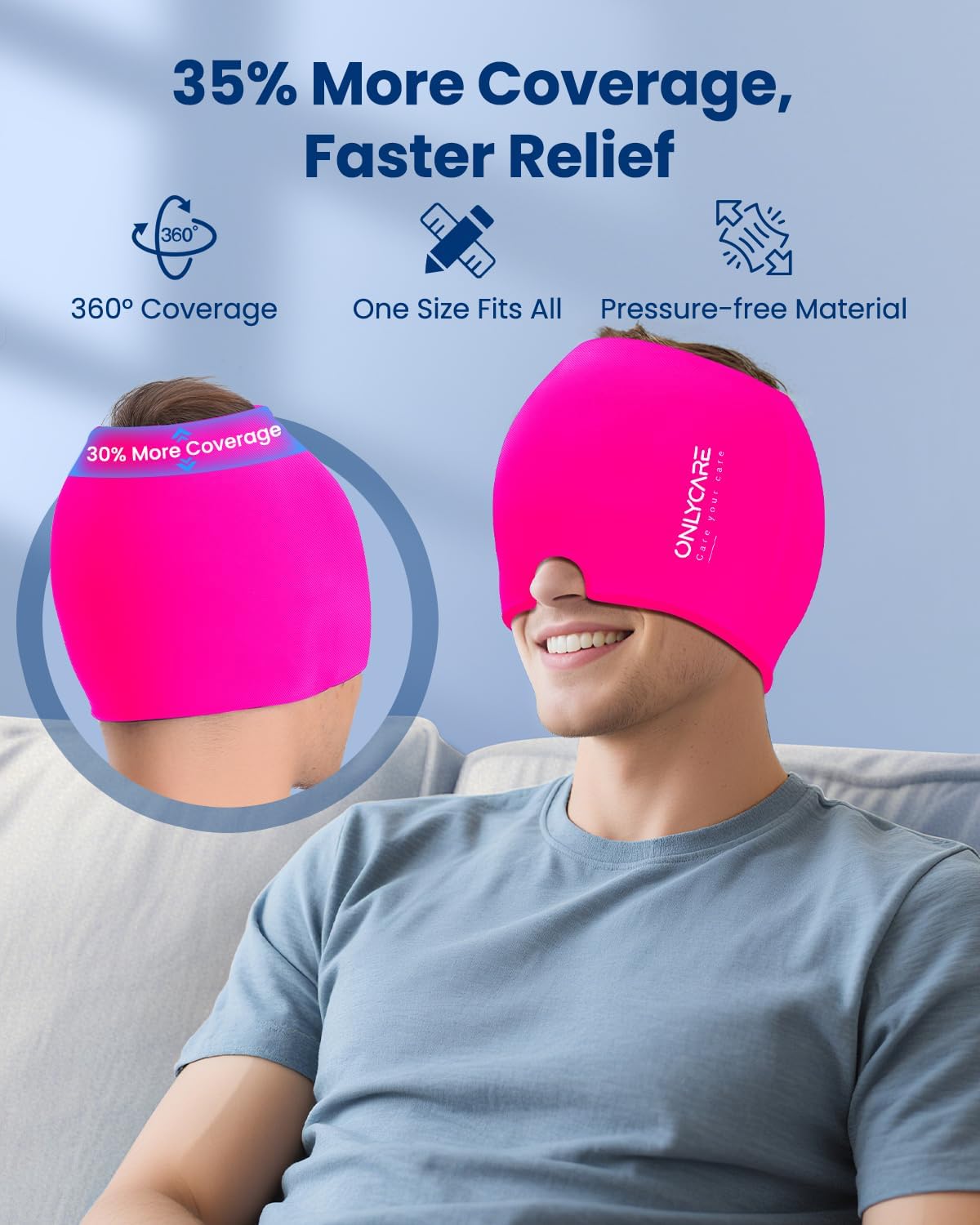 ONLYCARE Migraine Relief Cap, Headache Relief Cold Cap with Odorless Gel | Cooling Hat Head Wrap Soothing Face Ice Pack Mask Products for Tension Stress Hangover & Puffy Eyes, Relaxing Gifts for Women