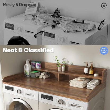 2-Tier Washer and Dryer Countertop with 2.75" H Guard,54" W x 27.5" D Laundry Countertop Cover with Non-Slip Pad,Large Space Laundry Topper for Folding Clothes Over Washer and Dryer-White
