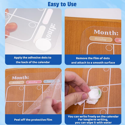 Non-Magnetic Fridge Calendar Set, Reusable Dry Erase Monthly Weekly Planning Boards, Transparent Chore Chart Sticks to Wall, Glass, Door, Any Smooth Surfaces(Month+Week+List)